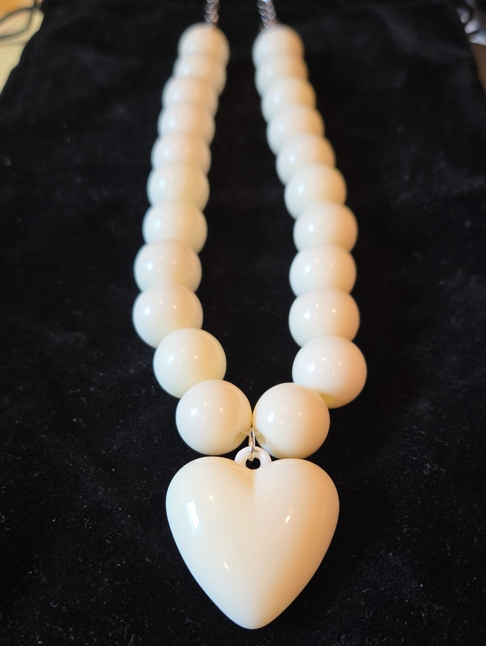 Cream Puffed Resin Heart W/Chunky Beaded Necklace Top Trend Best Prices
